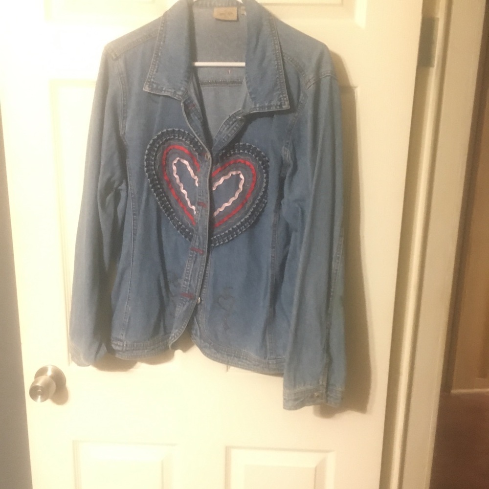 Women's Blue Denim Jacket with Heart Embroidery
